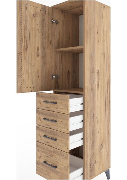 Hyperion Dolap 2 Raflı 4 Çekmeceli Tek Kapaklı 44X44X182 Çam-Çam indirimleri