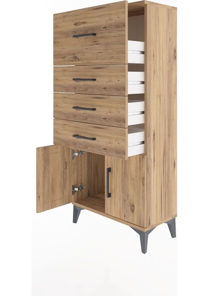 Arges Dolap 4 Çekmeceli 2 Kapaklı 60X30X134 Çam-Çam fırsatları