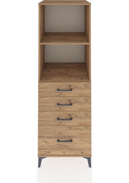 Kronos Dolap 2 Raflı 4 Çekmeceli 60X59X182 Çam-Çam