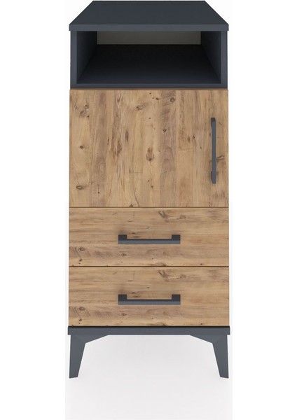 Kronos Komodin 2 Raflı 2 Çekmeceli Tek Kapaklı 44X59X96 Antrasit-Çam