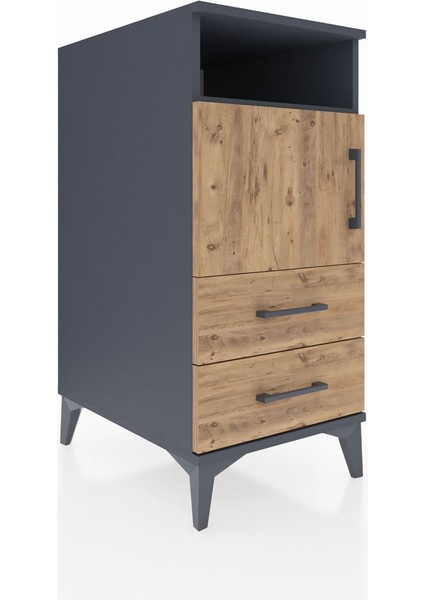 Kronos Komodin 2 Raflı 2 Çekmeceli Tek Kapaklı 44X59X96 Antrasit-Çam fiyatları