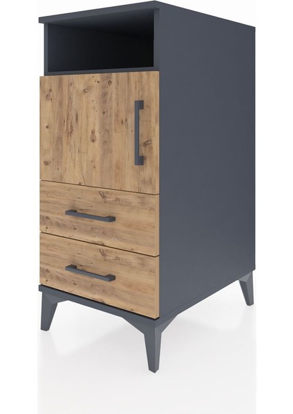 Kronos Komodin 2 Raflı 2 Çekmeceli Tek Kapaklı 44X59X96 Antrasit-Çam modelleri