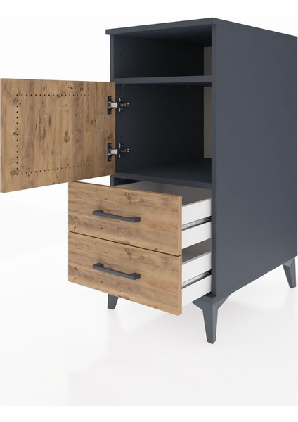Kronos Komodin 2 Raflı 2 Çekmeceli Tek Kapaklı 44X59X96 Antrasit-Çam fırsatları