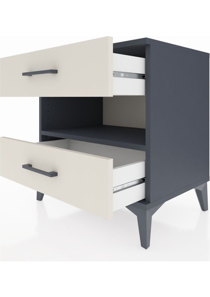 Hyperion Komodin Tek Raflı 2 Çekmeceli 60X44X64 Antrasit-Aytaşı indirimleri