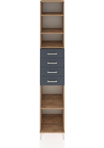 Hyperion Dolap 4 Raflı 4 Çekmeceli 44X44X243 Çam-Antrasit