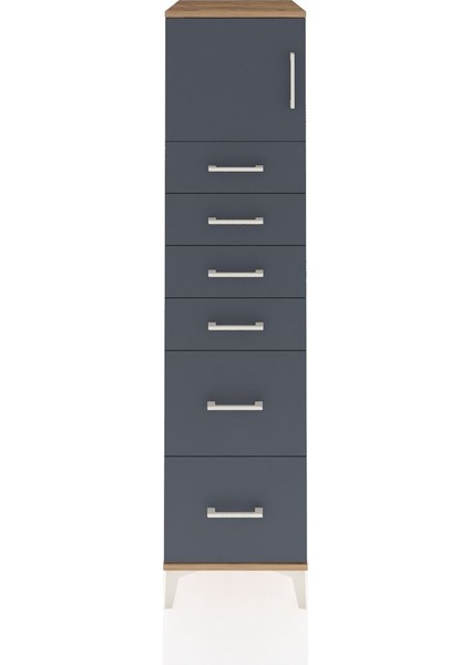 Kronos Dolap Tek Raflı 6 Çekmeceli Tek Kapaklı 44X59X182 Çam-Antrasit