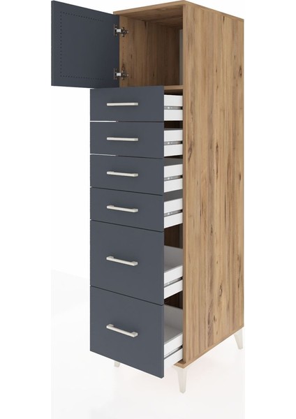 Kronos Dolap Tek Raflı 6 Çekmeceli Tek Kapaklı 44X59X182 Çam-Antrasit fırsatları