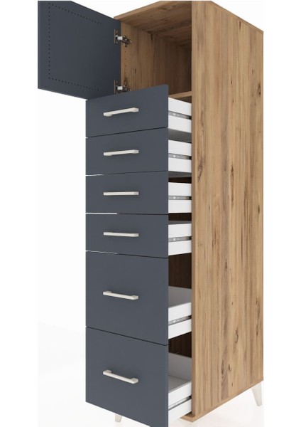 Kronos Dolap Tek Raflı 6 Çekmeceli Tek Kapaklı 44X59X182 Çam-Antrasit indirimleri