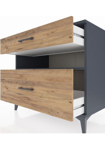 Kronos Şifonyer Tek Raflı 2 Çekmeceli 88X59X80 Antrasit-Çam indirimleri