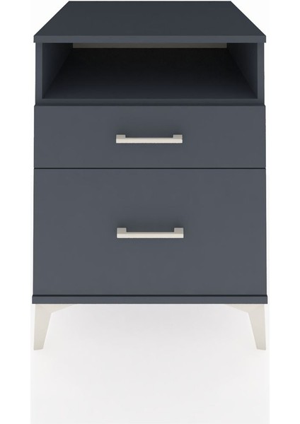 Kronos Komodin Tek Raflı 2 Çekmeceli 60X59X80 Antrasit-Antrasit