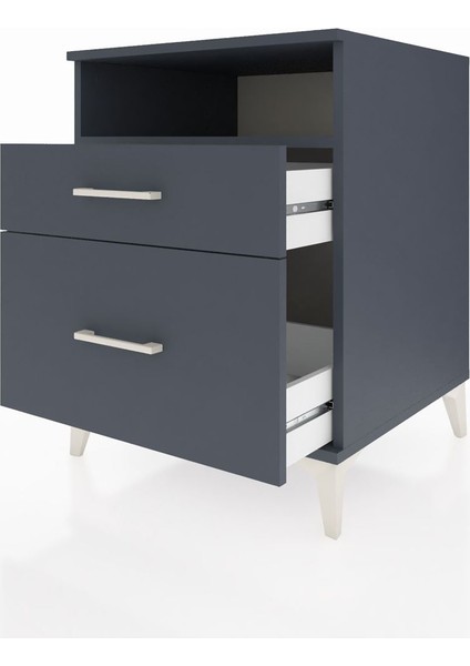 Kronos Komodin Tek Raflı 2 Çekmeceli 60X59X80 Antrasit-Antrasit fırsatları