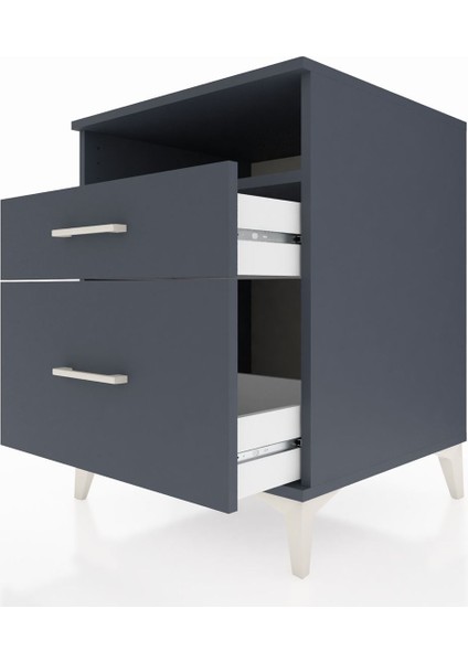 Kronos Komodin Tek Raflı 2 Çekmeceli 60X59X80 Antrasit-Antrasit indirimleri