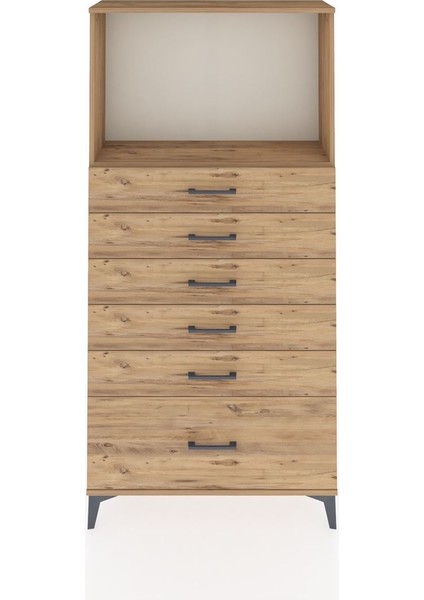 Arges Dolap Tek Raflı 6 Çekmeceli 88X30X182 Çam-Çam