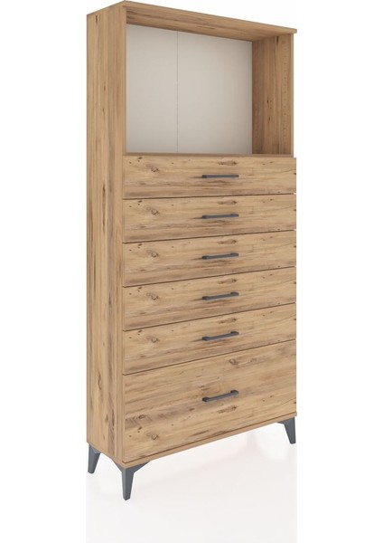 Arges Dolap Tek Raflı 6 Çekmeceli 88X30X182 Çam-Çam fiyatları
