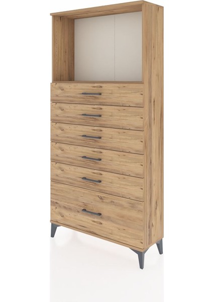 Arges Dolap Tek Raflı 6 Çekmeceli 88X30X182 Çam-Çam modelleri