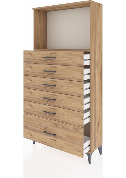 Arges Dolap Tek Raflı 6 Çekmeceli 88X30X182 Çam-Çam fırsatları