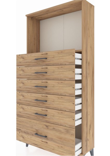 Arges Dolap Tek Raflı 6 Çekmeceli 88X30X182 Çam-Çam indirimleri