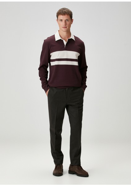 Bordo Polo Yaka Çizgi Desenli Sweatshirt modelleri