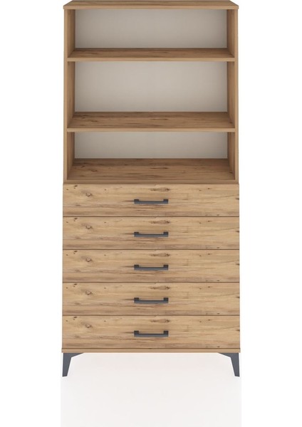Arges Dolap 3 Raflı 5 Çekmeceli 88X30X182 Çam-Çam