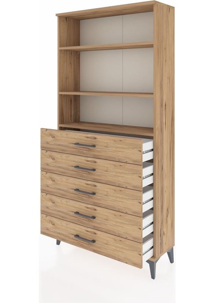 Arges Dolap 3 Raflı 5 Çekmeceli 88X30X182 Çam-Çam fırsatları