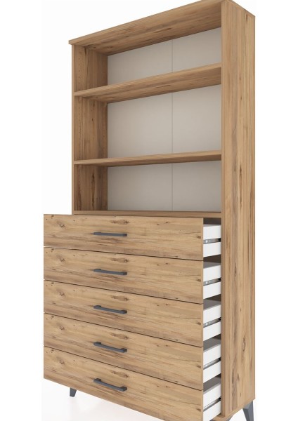 Arges Dolap 3 Raflı 5 Çekmeceli 88X30X182 Çam-Çam indirimleri