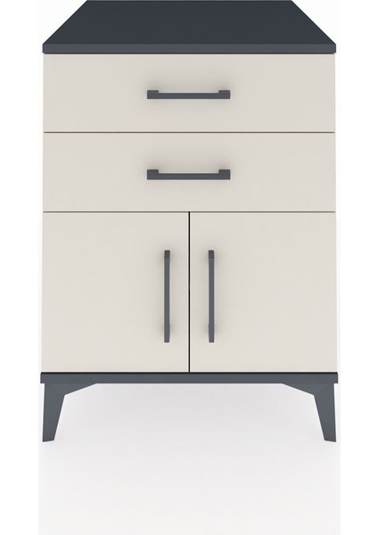 Kronos Komodin Tek Raflı 2 Çekmeceli 2 Kapaklı 60X59X80 Antrasit-Aytaşı