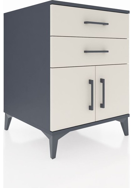 Kronos Komodin Tek Raflı 2 Çekmeceli 2 Kapaklı 60X59X80 Antrasit-Aytaşı fiyatları