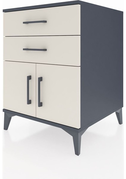 Kronos Komodin Tek Raflı 2 Çekmeceli 2 Kapaklı 60X59X80 Antrasit-Aytaşı modelleri