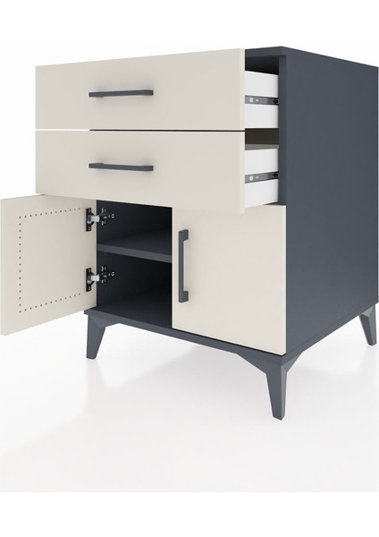 Kronos Komodin Tek Raflı 2 Çekmeceli 2 Kapaklı 60X59X80 Antrasit-Aytaşı fırsatları