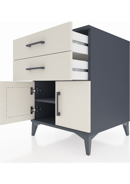 Kronos Komodin Tek Raflı 2 Çekmeceli 2 Kapaklı 60X59X80 Antrasit-Aytaşı indirimleri