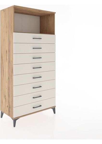 Hyperion Dolap Tek Raflı 8 Çekmeceli 88X44X182 Çam-Aytaşı fiyatları