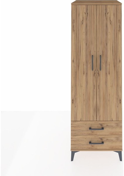 Kronos Dolap Tek Raflı 2 Çekmeceli Tek Askılı 60X59X182 Çam-Çam