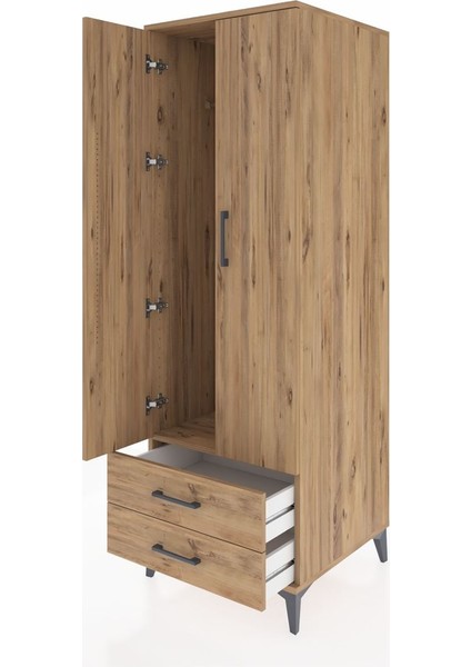 Kronos Dolap Tek Raflı 2 Çekmeceli Tek Askılı 60X59X182 Çam-Çam fırsatları