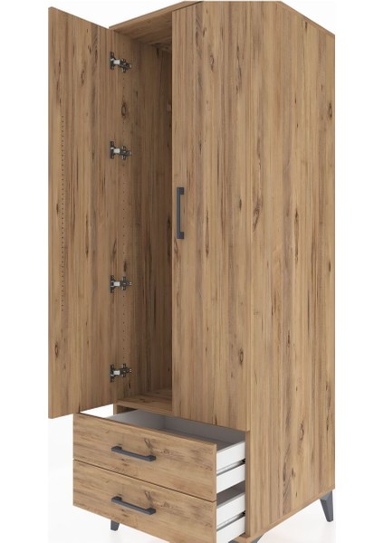 Kronos Dolap Tek Raflı 2 Çekmeceli Tek Askılı 60X59X182 Çam-Çam indirimleri