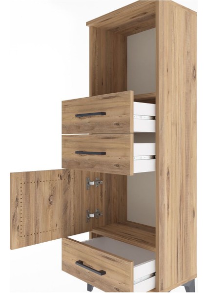 Arges Dolap 2 Raflı 3 Çekmeceli Tek Kapaklı 44X30X134 Çam-Çam indirimleri