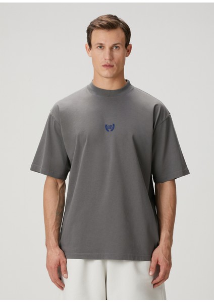 Koyu Gri Logo Nakışlı T-Shirt