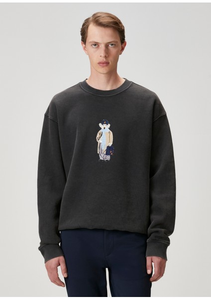 Antrasit Köpek Figürlü Oversized Sweatshirt fiyatları
