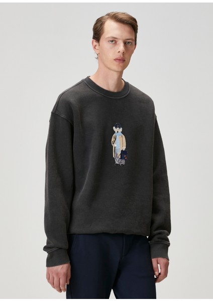 Antrasit Köpek Figürlü Oversized Sweatshirt fırsatları
