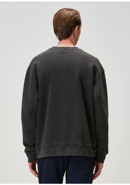 Antrasit Köpek Figürlü Oversized Sweatshirt