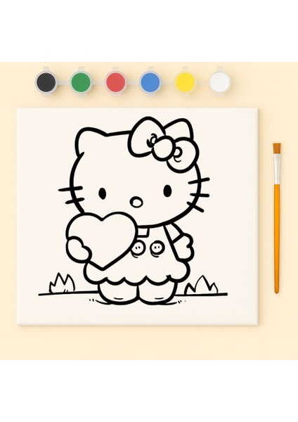 Çocuklar Için Hello Kitty 20X20 Tuval Boyama Seti – Eğlenceli Aktivite, Çocuk Hediye Seti