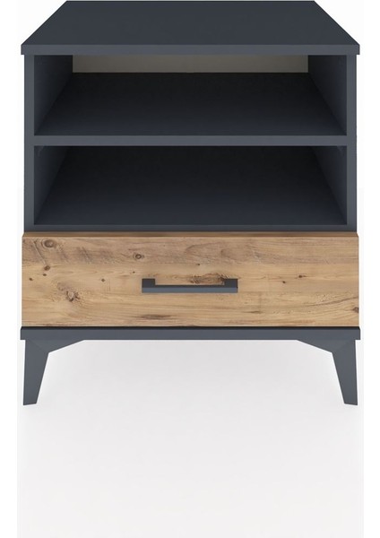 Hyperion Komodin 2 Raflı Tek Çekmeceli 60X44X64 Antrasit-Çam