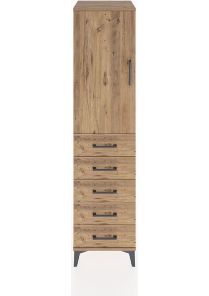 Hyperion Dolap 2 Raflı 5 Çekmeceli Tek Kapaklı 44X44X182 Çam-Çam