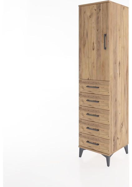 Hyperion Dolap 2 Raflı 5 Çekmeceli Tek Kapaklı 44X44X182 Çam-Çam modelleri