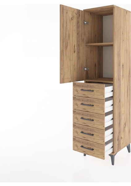 Hyperion Dolap 2 Raflı 5 Çekmeceli Tek Kapaklı 44X44X182 Çam-Çam fırsatları