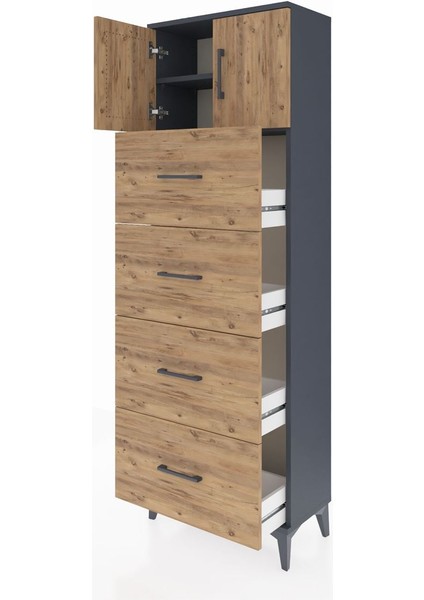 Arges Dolap 2 Raflı 4 Çekmeceli 2 Kapaklı 60X30X182 Antrasit-Çam fırsatları