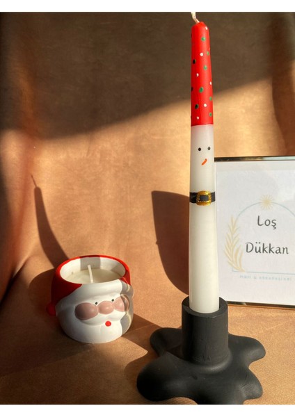 1 Adet Kardan Adam Desenli El Çizimi Yılbaşı - Noel - Yeni Yıl Konseptli Şamdan Mumu - Kış Mumu