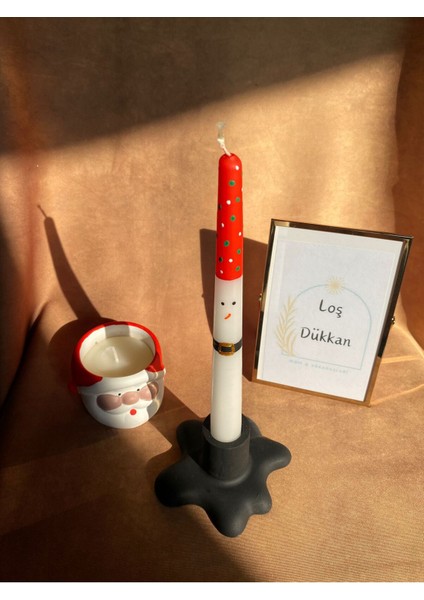 1 Adet Kardan Adam Desenli El Çizimi Yılbaşı - Noel - Yeni Yıl Konseptli Şamdan Mumu - Kış Mumu fiyatları