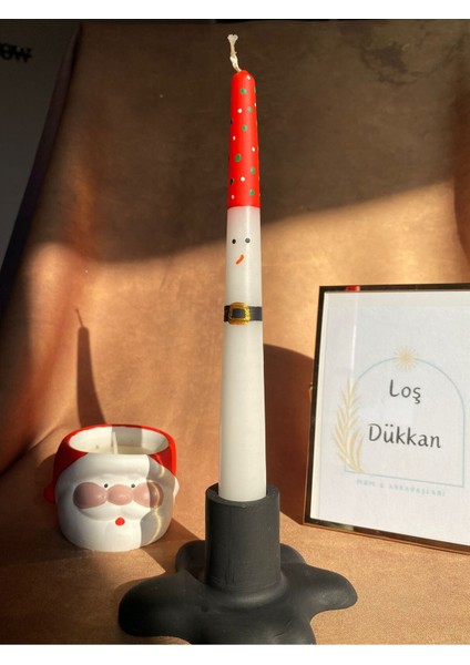 1 Adet Kardan Adam Desenli El Çizimi Yılbaşı - Noel - Yeni Yıl Konseptli Şamdan Mumu - Kış Mumu modelleri