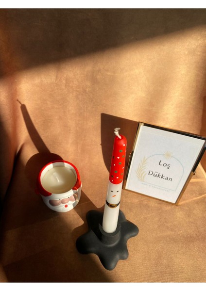 1 Adet Kardan Adam Desenli El Çizimi Yılbaşı - Noel - Yeni Yıl Konseptli Şamdan Mumu - Kış Mumu fırsatları