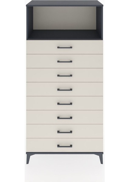 Hyperion Dolap Tek Raflı 8 Çekmeceli 88X44X182 Antrasit-Aytaşı